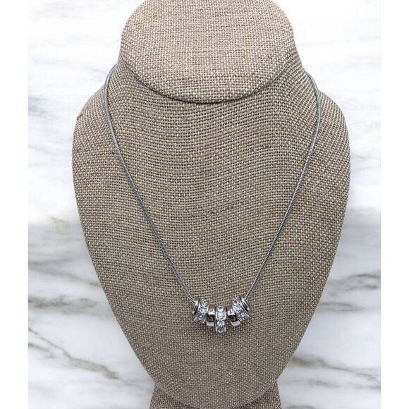 Nicole By Nicole Miller Silver Tone Rhinestone Necklace Snake Chain Adjustable - Picture 1 of 7